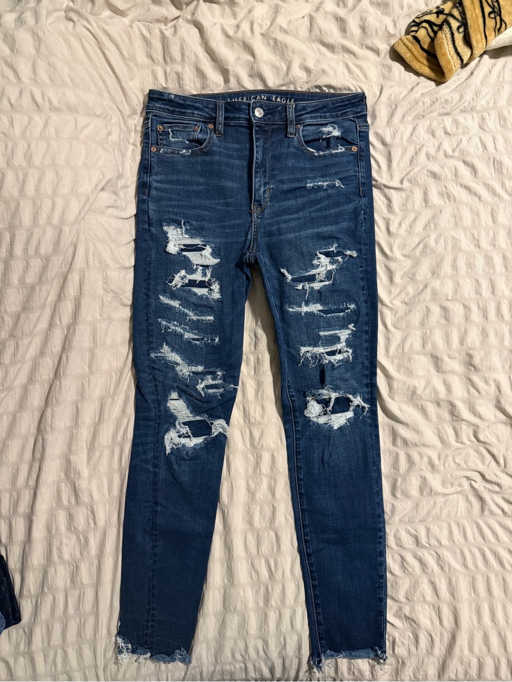 American Eagle Outfitters Dark Blue Distressed Ankle Jeans